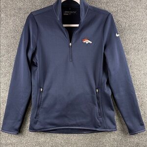Nike Gold Dark Blue Quarter-Zip Pullover Denver Bronco’s logo Women’s Medium
